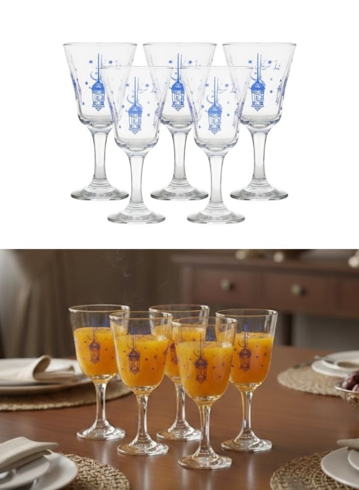 Premium Ramadan Lantern Print Stem Glass Set – 5 Pcs Decorative Juice & Mocktail Glasses for Festive Dining - Image 1